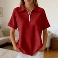 thumbnail image 3 of Polo Shirts for Women with Zip Collared Short Sleeve Waffle Solid Casual Womens Summer Tops Dress Shirts, 3 of 5