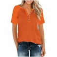 thumbnail image 5 of Dolkfu Womens Tops V Neck Short Sleeve Loose Fitting Orange T-Shirts Pullover Raglan Button Womens Shirts 4X, 5 of 8