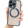 thumbnail image 6 of Compatible with iPhone 13 Pro Max Magnetic Clear Case,Luxury Plating Bling Transparent Shockproof MagSafe Case with Full Camera Lens Protector for iPhone 13 Pro Max Women Girl Men-Blue, 6 of 14