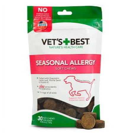 Vet's Best Seasonal Allergy Soft Chew Dog Supplements | Soothes Dogs Skin Irritation Due to Seasonal Allergies | Maintain Histamine Levels | 50 Chewable Tablets, 30 Count (Pack of 2)