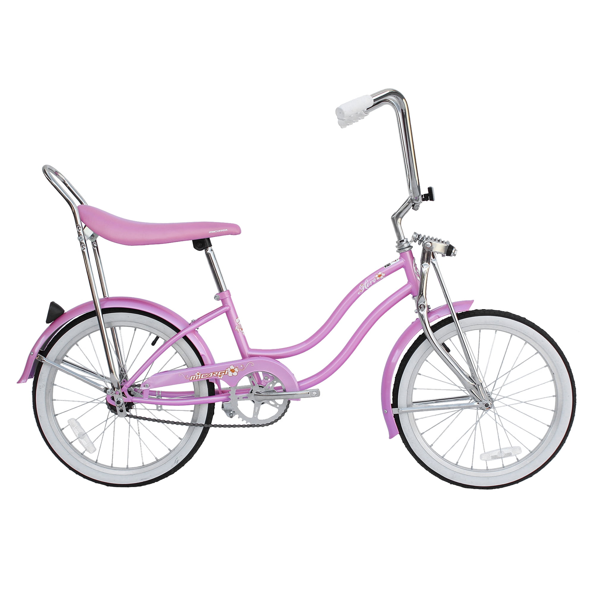 Wonder Wheels 20 In. Beach Cruiser Lowrider Coaster Brake Single Speed Bicycle, Bike With Banana Seat Stainless Steel Spokes One Piece Crank Alloy Rims 36 H - Pink
