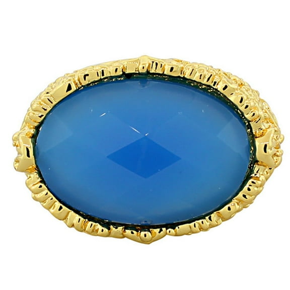 18K Yellow Gold Plated Bronze Blue Faceted Gemstone Large Statement Cocktail Ring