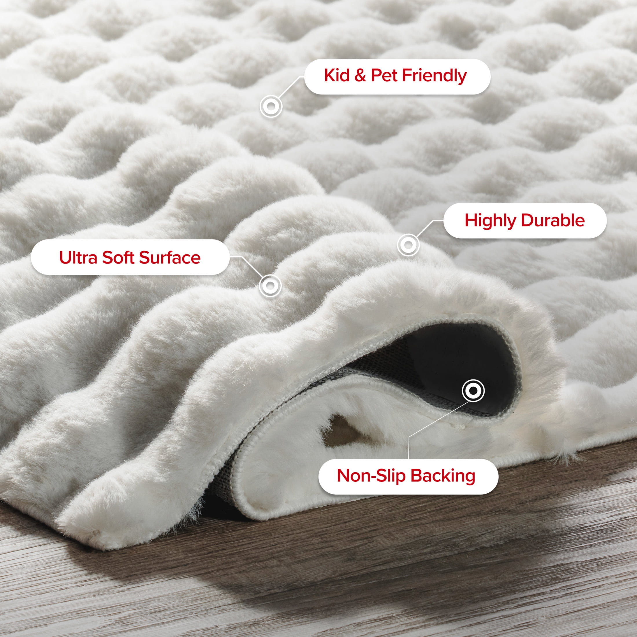 nuLOOM Jeni SuperiorWash Solid Faux Rabbit Machine Washable Area Rug, 3' 9" x 6', Jeni Off-white