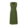 thumbnail image 7 of Ounisa Womens Summer Dress V Neck Sleeveless Solid Color Button Pocket Faux Cotton Linen Long Trendy Dresses S-2XL, 7 of 7