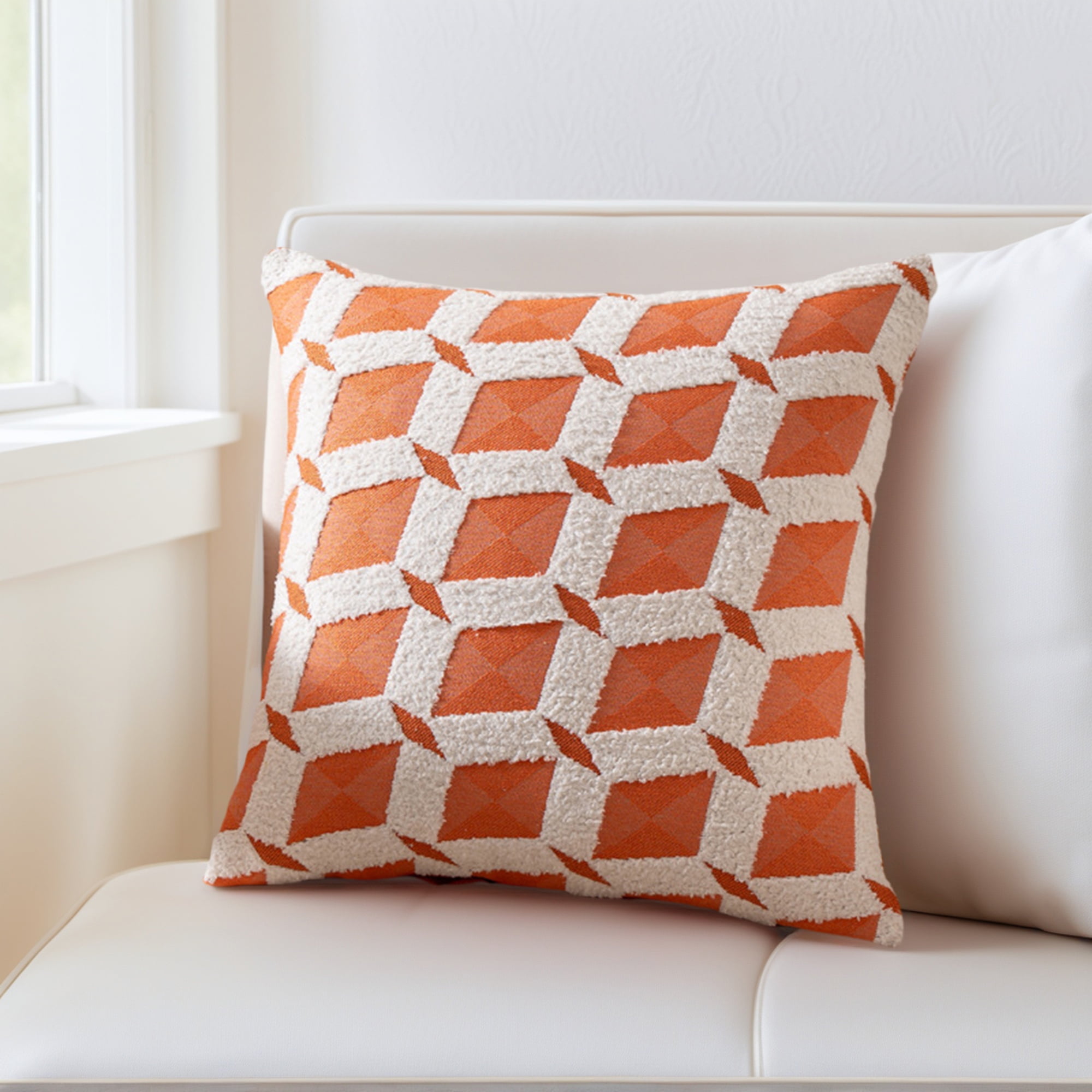Unique Bargains Pack of 2 Square Diamond Pattern Chenille Throw Pillow Covers Orange