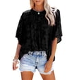 thumbnail image 1 of Camisa de Media Manga Minnieouse Jersey con Volantes Blusa de Encaje Estético Negro 3XL, 1 of 5