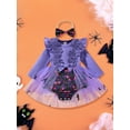 thumbnail image 4 of Newborn Baby Girl Halloween Outfit Bat Pumpkin Print Flower Long Sleeve Tulle Patchwork Romper Dress With Headband 1 3 6 9 12 18 Months Cute Fall Clothes, 4 of 10
