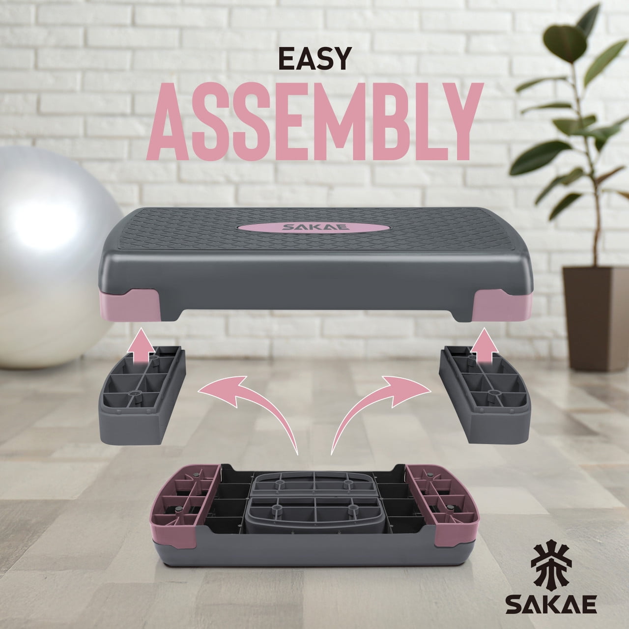 SAKAE Pink Exercise Step Platform Set with Ankle Weights & Measuring Tape, Adjustable Height 2 Level Risers Workout Step Trainer, Aerobic Steppers for Home Gym Exercise Fitness Workout