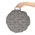 thumbnail image 2 of Geometrical Round Floor Cushion with Handle, Contemporary Design Ethnic Lattice Hexagonal Forms and Hand Drawn Stripes, Pillow for Living Room & Dorms, 18" Round, Black and White, by Ambesonne, 2 of 4