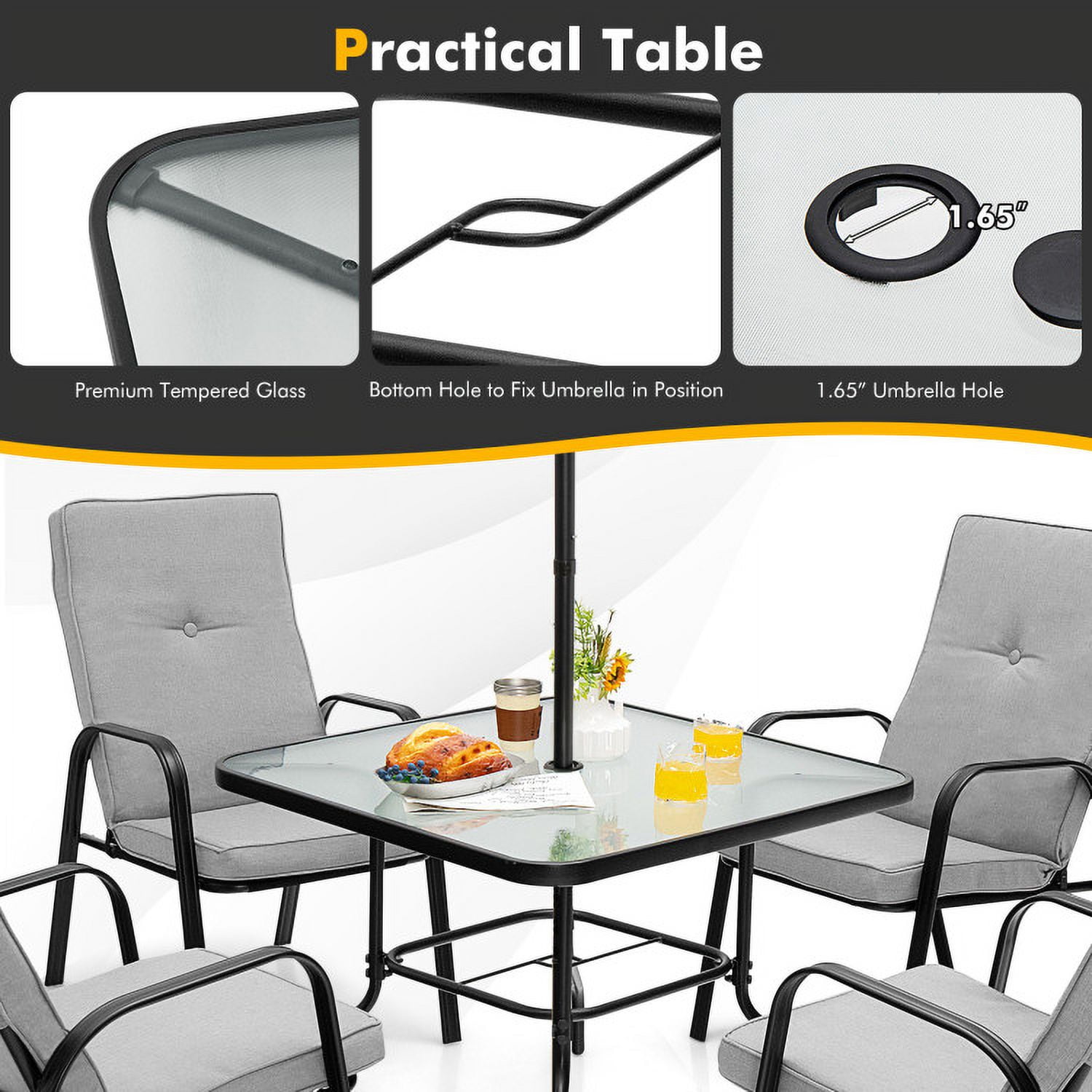 Aimee Lii 6 Pieces Patio Dining Set with Umbrella and Stackable Cushioned Chairs, Outdoor Patio Furniture Aimee Lii 6 Pieces Patio Dining Set with Umbrella and Stackable Cushioned Chairs, Outdoor Patio Furniture