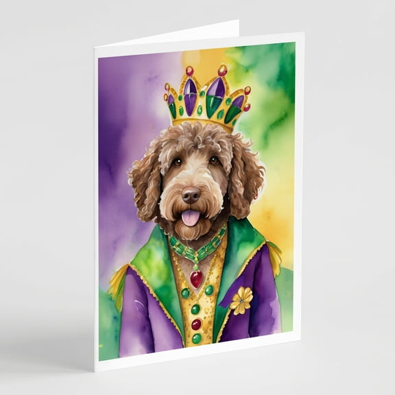 Labradoodle King of Mardi Gras Greeting Cards Pack of 8 7 in x 5 in