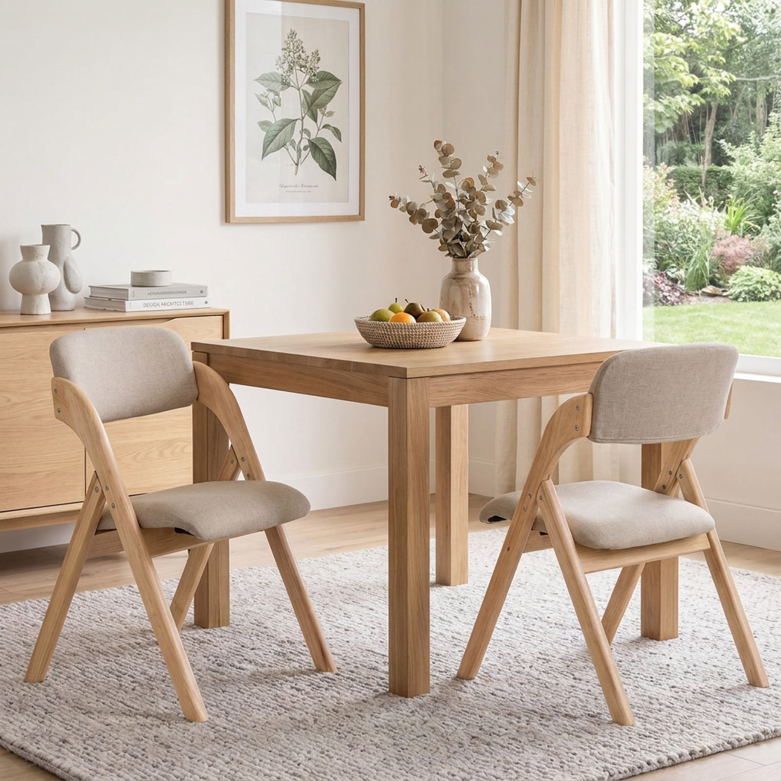 Furnibear Folding Dining Chairs Set of 2 with Cushion for Kitchen Dining Room Living Room Home, Beige