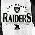 thumbnail image 6 of Women's Gameday Couture  Black/White Las Vegas Raiders Oversized Hot Shot Rhinestone Throwback Full-Snap Varsity Bomber, 6 of 6