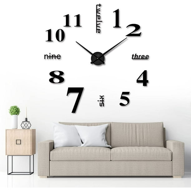Reloj de pared de bricolaje, reloj de pared silencioso 3D Reloj de pared grande de bricolaje 3D Reloj de pared de acrílico de diseño moderno para oficina Sala de estar Dormitorio - Negro 50-70 cm oso de fresa Electrónica