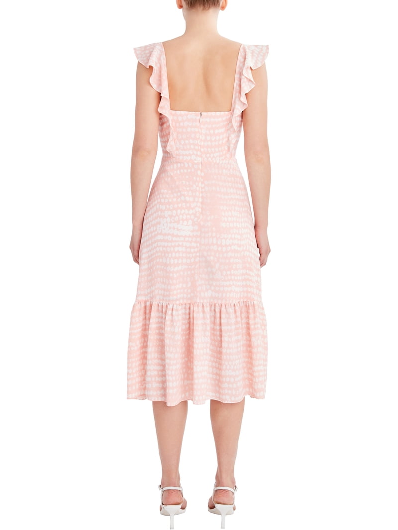 Free Shipping! BCBG Paris Pebble Crepe Ruffle Strap Midi Dress - Polyester  Spandex Dots - Walmart.com