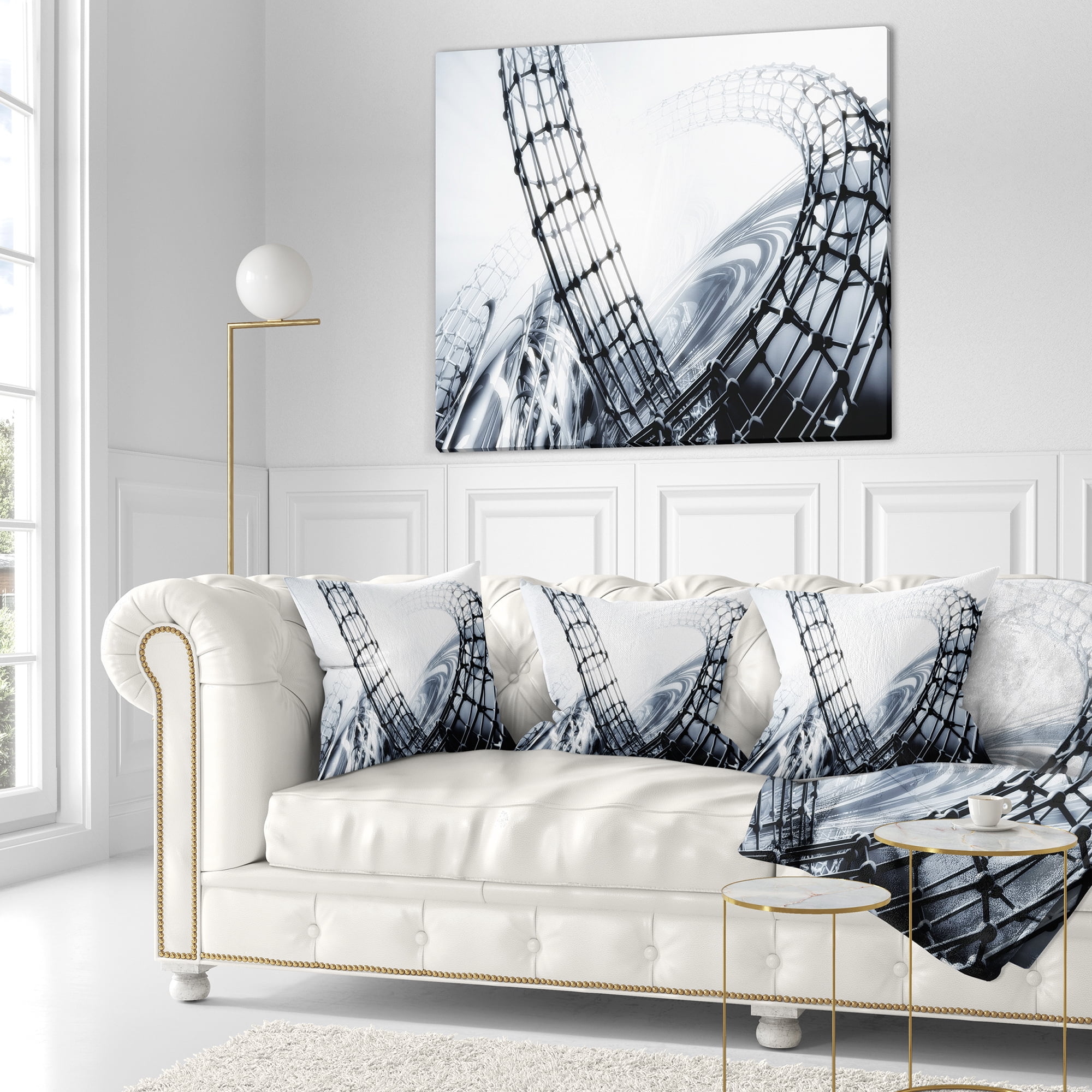 Designart Fractal 3D Black White Design - Contemporary Throw Pillow - 18x18