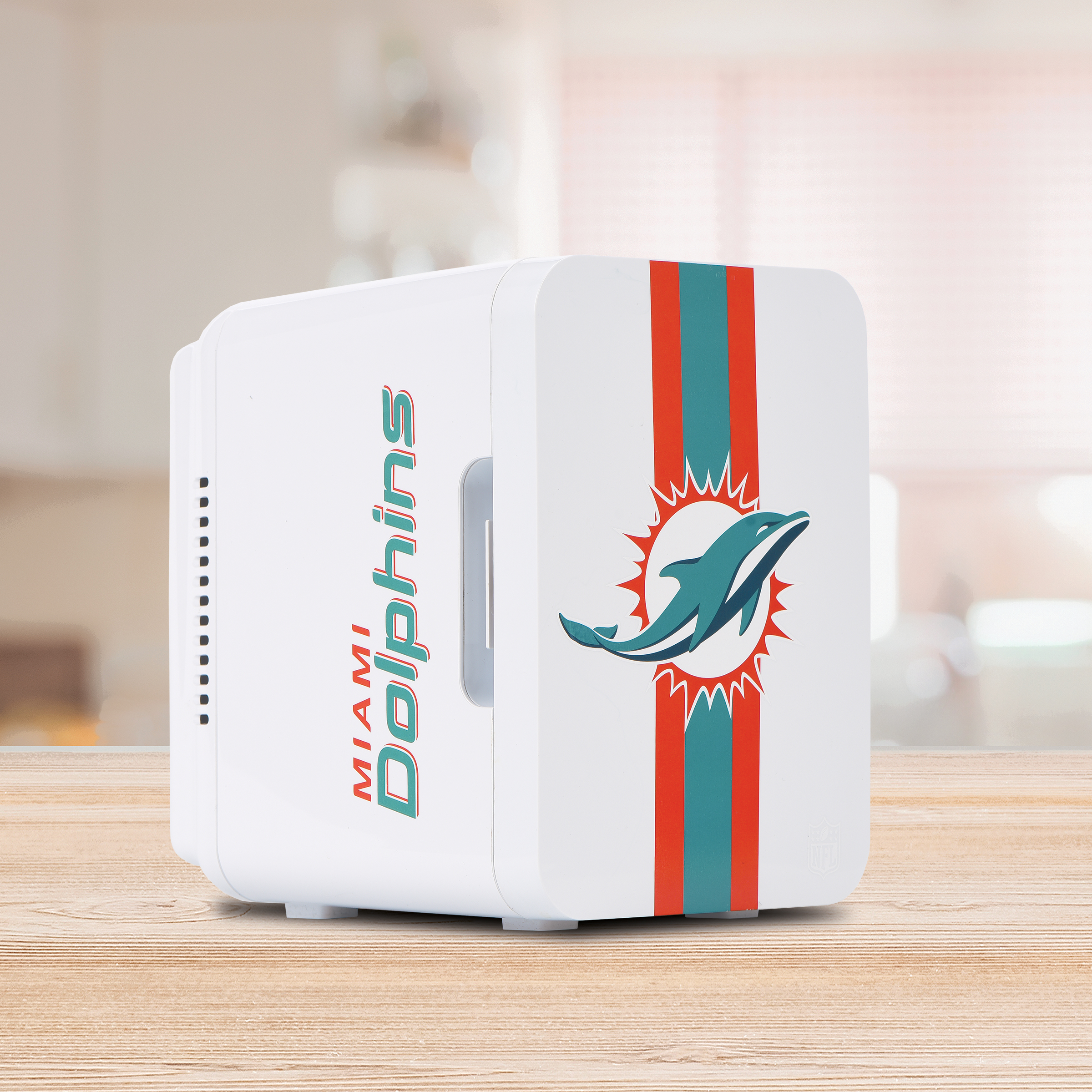 NFL Miami Dolphins Mini Fridge, White, 4L, 6 Cans