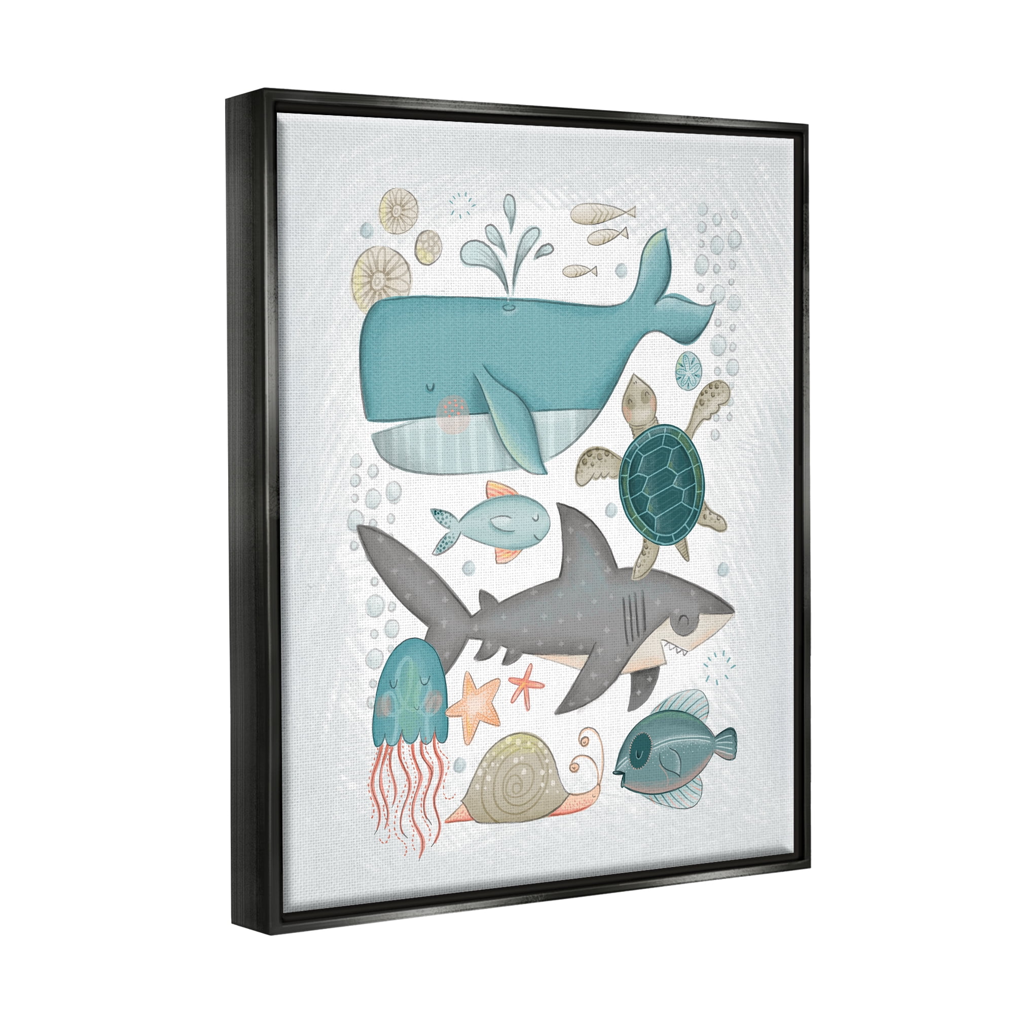 Stupell Industries Blue Maritime Animals Animals & Insects Painting Black Floater Framed Art Print Wall Art, 25 x 31