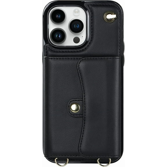 MYKOMI Crossbody Lanyard Case for iPhone 15 Pro Max 14 Plus 13 Pro 12 Mini 11 PU Leather Wallet Protective Case with Wrist Strap Flip Phone Cover,for iPhone12/12Pro