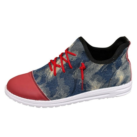OJSFQUFP Women s Flats New Contrast Tie Dyed Flat Bottom Lace Up Casual Sports Shoes Ladies Printed Casual Shoes Comfortable Shoes for Women for Work Red 37