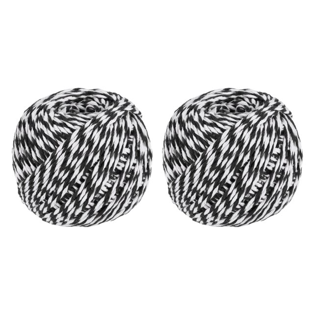 Cordel Embalaje Cuerda Envoltura Algodón Cordel 75M/82 Patio Negro y Blanco Cuerda para Regalo Envoltura, Navidad Cordel, Paquete de 2