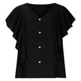 thumbnail image 3 of Fesfesfes Women's Solid Color Blouse with Button Casual Fashion Summer T-Shirt New Ruffle Short Sleeved V-neck Comfortable Tops (Black,2XL), 3 of 5