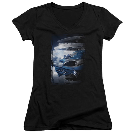 Power Rangers Blue Zord Poster Junior Women's V-Neck T-Shirt Black