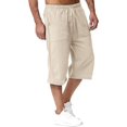 thumbnail image 1 of Men's Long Cotton Linen Shorts Knee Length 3/4 Baggy Pants Summer Drawstring Sport Golf Lounge Capri Pant with Pockets, 1 of 5