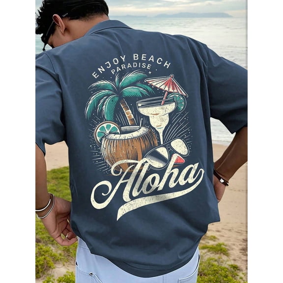 1pc Men's Graphic T-Shirt Beach Vacation Casual Summer Wear Printed Loose Fit Short Sleeve T-Shirt