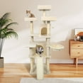 thumbnail image 2 of Costway 65" Tall Multi-level Cat Tree with 3 Upholstered Top Perch 2 Cat Condos Cat Basket Beige, 2 of 10