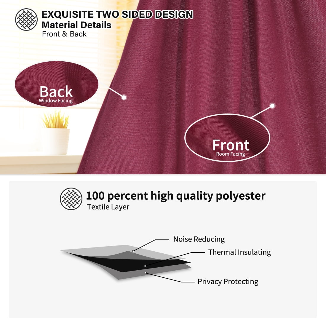 Unique Bargains 2-Pack Rod Pocket Door French Curtains Burgundy 25" x 72"