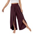 thumbnail image 1 of ICHUANYI ClearanceWomen Fashion Irregular Color High Waisted Vent Waist Retraction Appear Thin Pants(Wine, L) ICHUANYI WER20232080506157, 1 of 8