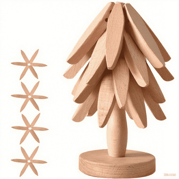 Natural Foldable Wooden Trivets for Hot Dishes,4 pieces of trivet and 1 bracket Kitchen Wooden Trivet,unfolds 7.8 inches,for Hot Dishes、Pot、Bowl、Teapot、Hot Pot Holder.(Beech Wood)