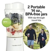 Hamilton Beach Personal Blender for Smoothies with 2 Travel Jars and Lids, White