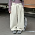 thumbnail image 2 of Wuxian Girls Wide Leg Sweatpants Winter Spring Soft Sweatpants Comfortable Warm Lined Trousers Wide Leg High Waist Fashionable Leisure Pants Casual Soft Dailywear,Beige,18-24 Months, 2 of 4
