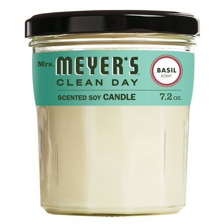 Poured Pure Soy Travel Candle - Mrs. Meyer’s Clean Day Scented Soy Candle, Basil Scent, 7.2 ounce candle