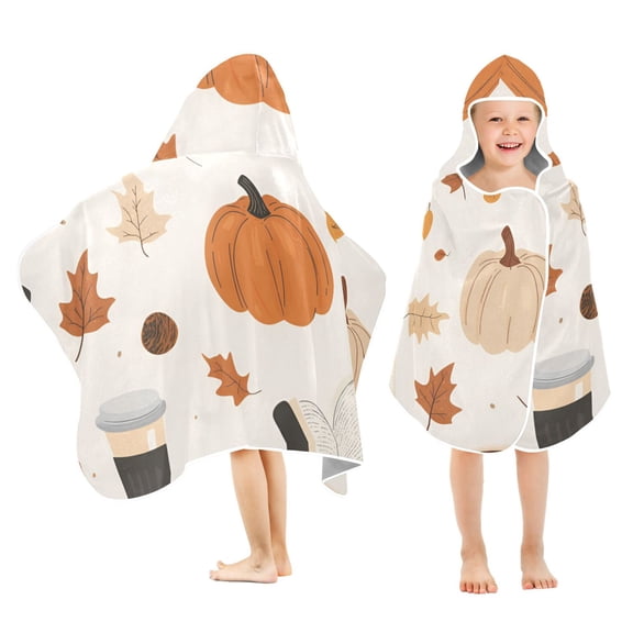 Yayeee Kids Hooded Towels Toddler Soft Absorbent Beach Bathing Wrap 50" x 23.5", Hand Drawn Pumpkin