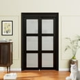 thumbnail image 2 of 48'' x 80'' Bypass Sliding Closet Door, 3 Panel Tempered Frosted Glass & Black Wood Texture Frame, Pre-assembled Door Panels for Easy Installation, 2 of 10