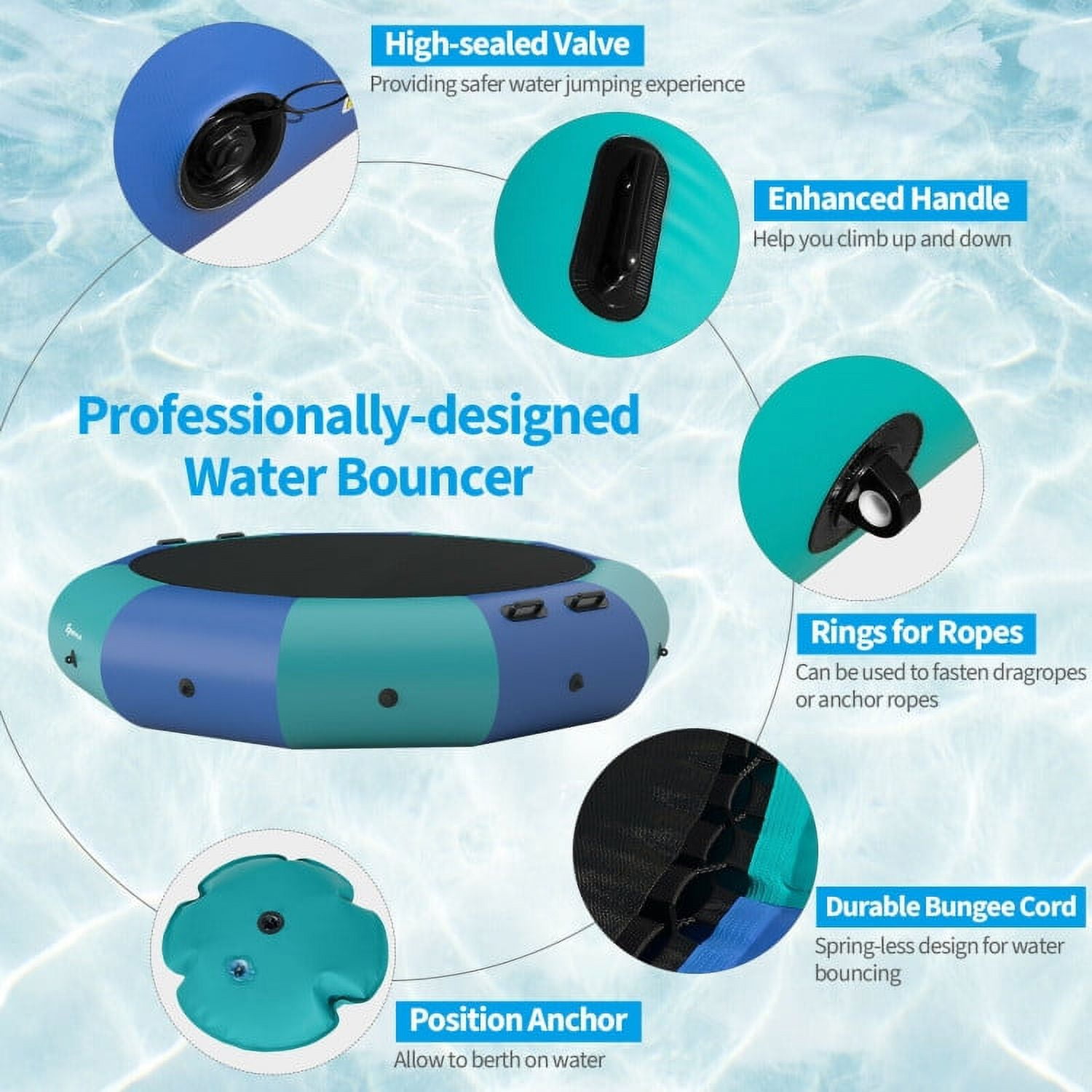 Aimee Lii 12 Feet Inflatable Splash Padded Water Bouncer Trampoline, Outdoor Kids Trampoline, Blue Aimee Lii 12 Feet Inflatable Splash Padded Water Bouncer Trampoline, Outdoor Kids Trampoline, Blue