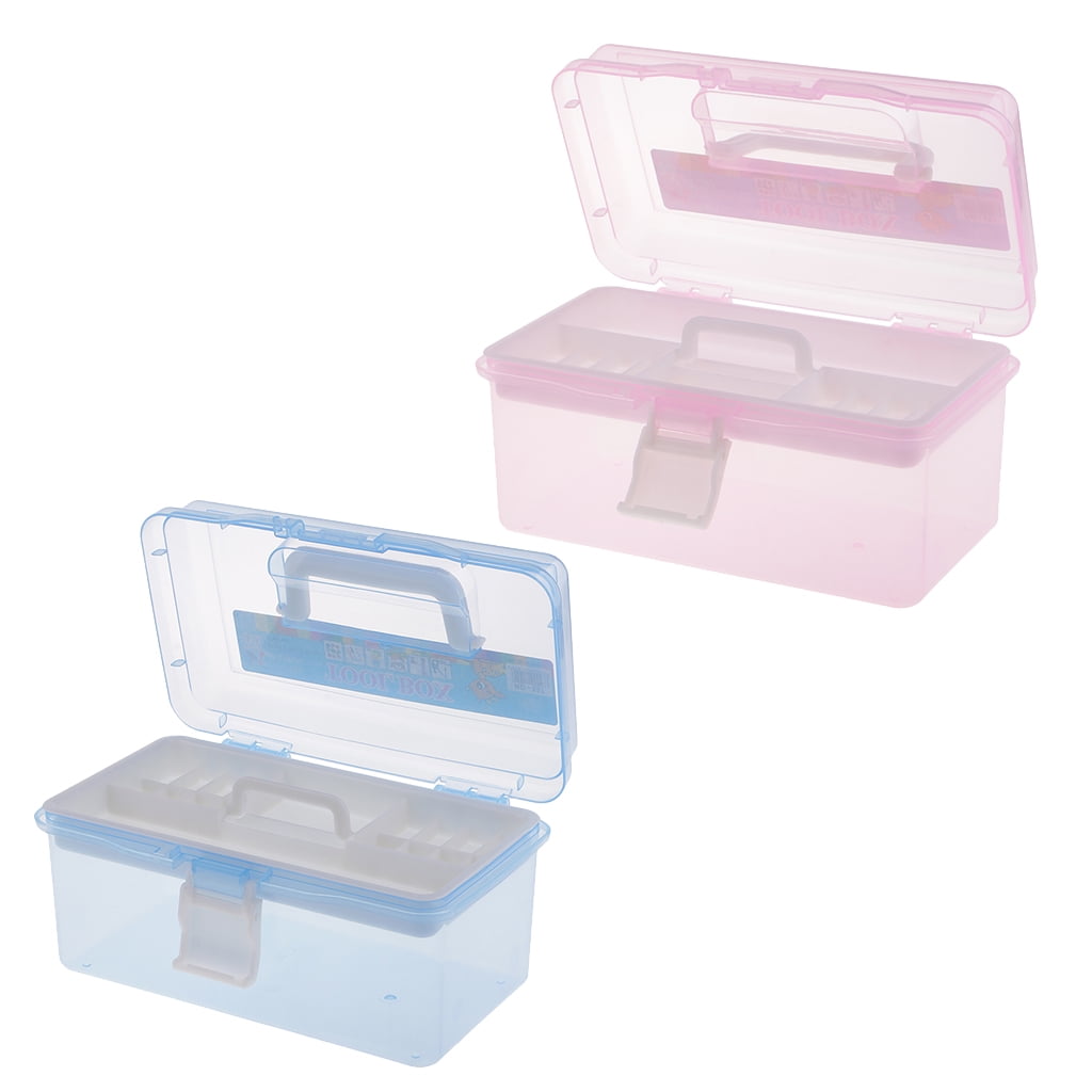 MyGift Transparent Blue Plastic Multipurpose Portable Storage Box - Sewing  Box, Tool Box, First Aid Kit and Craft Supplies Organizer Case with