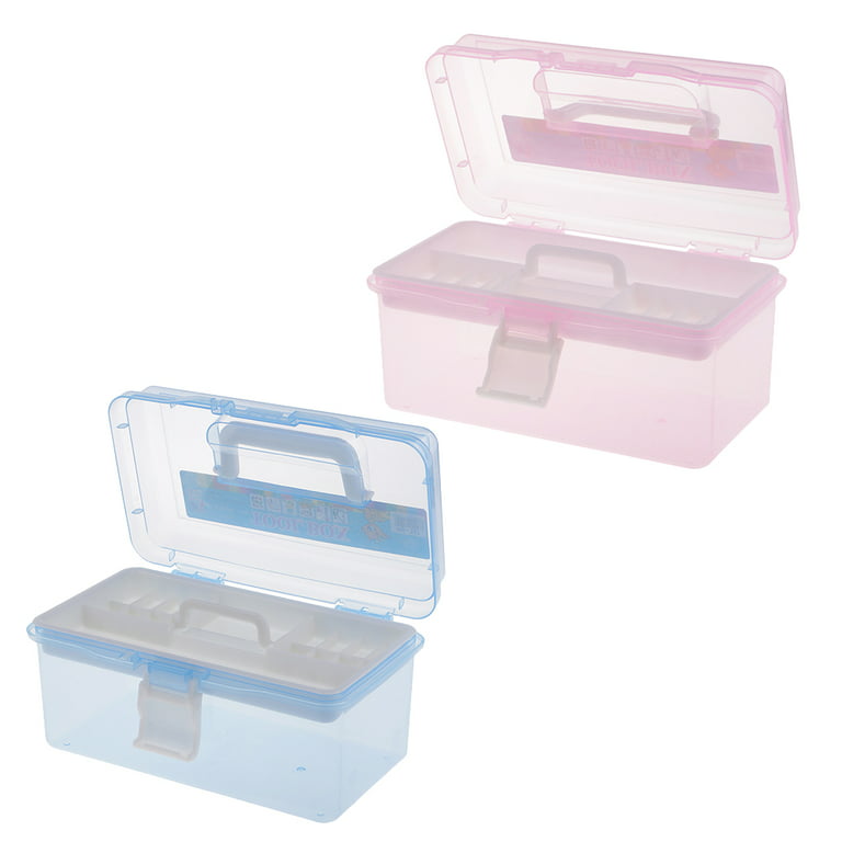 2Pcs Multipurpose Portable Storage Box Plastic Sewing Box, Tool Box, First  Aid Kit and Supplies Organizer Case with Handle and Removable Tray Pink and