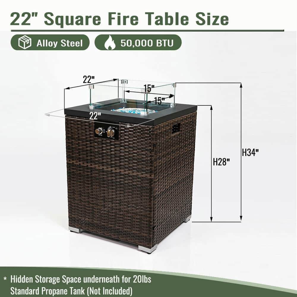 Spaco 22" Propane Gas Fire Pit Table, 50000 BTU Square Steel Fire Pit, Fire Pit Table for Patio, Backyard, Black