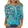 thumbnail image 2 of Dndkilg Blouses for Women 3/4 Sleeve Tee Half Sleeve V Neck Summer Shirts Clearance Floral Elbow Blouses and Shirts Clearance Summer Casual Tops, 2 of 5