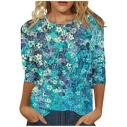 YDKZYMD Elbow Sleeve Tops Plus Size Flower Graphic Women's Dressy Summer Tunic Top Trendy Oversized Womens Summer Tops Xl Crew Neck Womens Casual Shirts for Summer Sky Blue XL