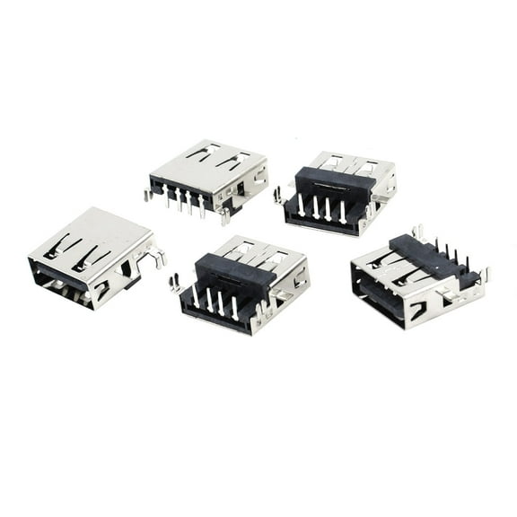 5pcs Shielded 90 Degree 4-Pin DIP Female USB A Jack Socket Port