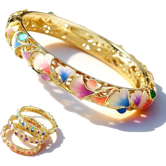 Vintage Cloisonne Cuff Bracelet for Women - Handcrafted Enamel Floral Hinged Bangle, Ethnic Spring Inspired Jewelry Gift(XX)