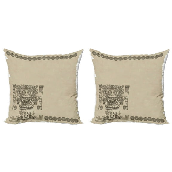 Ambesonne Tribal Throw Pillow Cover 2 Pack, Mayan Relic, 18", Tan Army Green