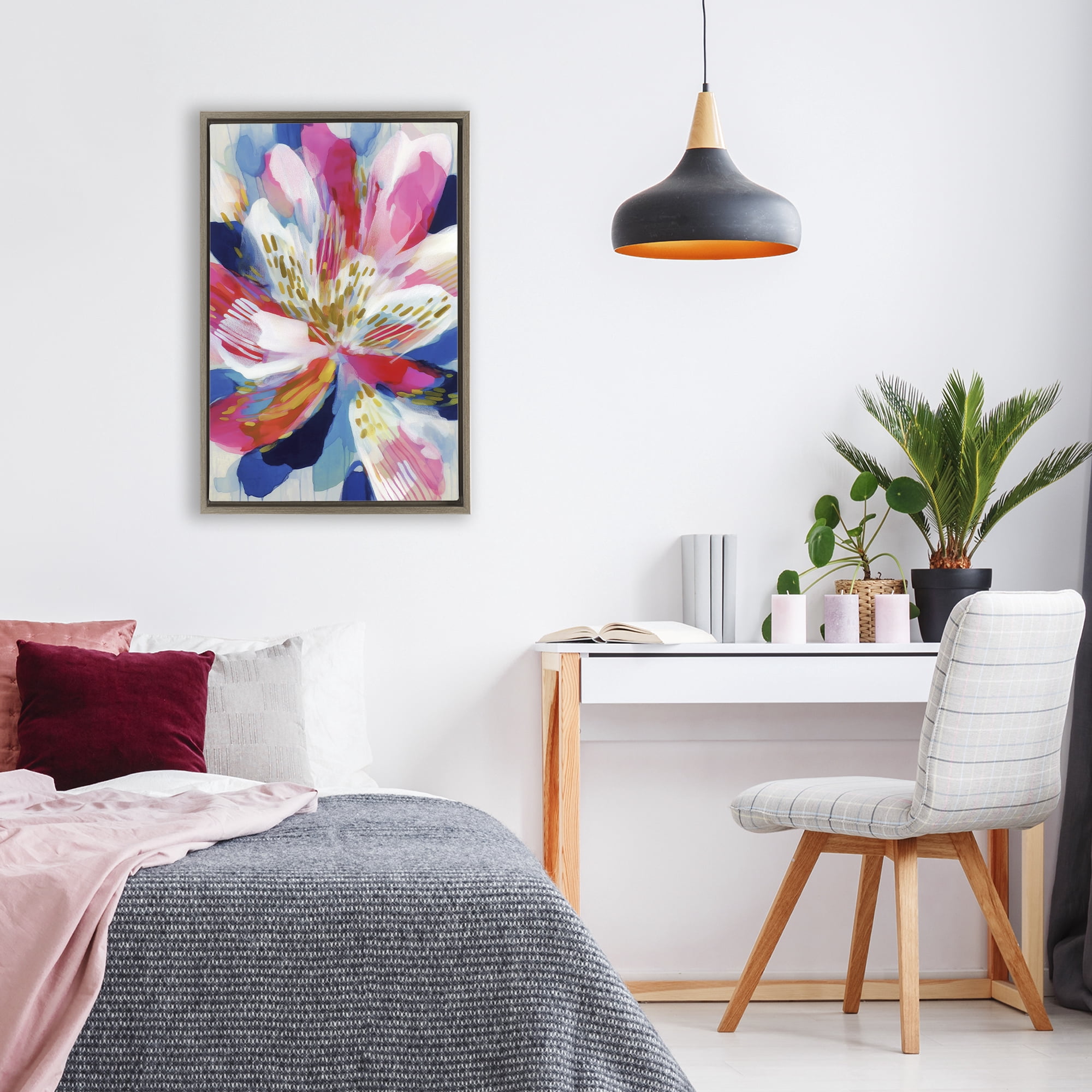 Stupell Industries Lily In Pink & Blue Brown Framed Floater Canvas Wall Art, design by Chromatic Storm Studio
