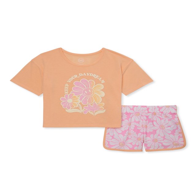 Girls Short Sleeve Top and Sleep Short Pajama Set 2-Piece Sizes 4-18 &