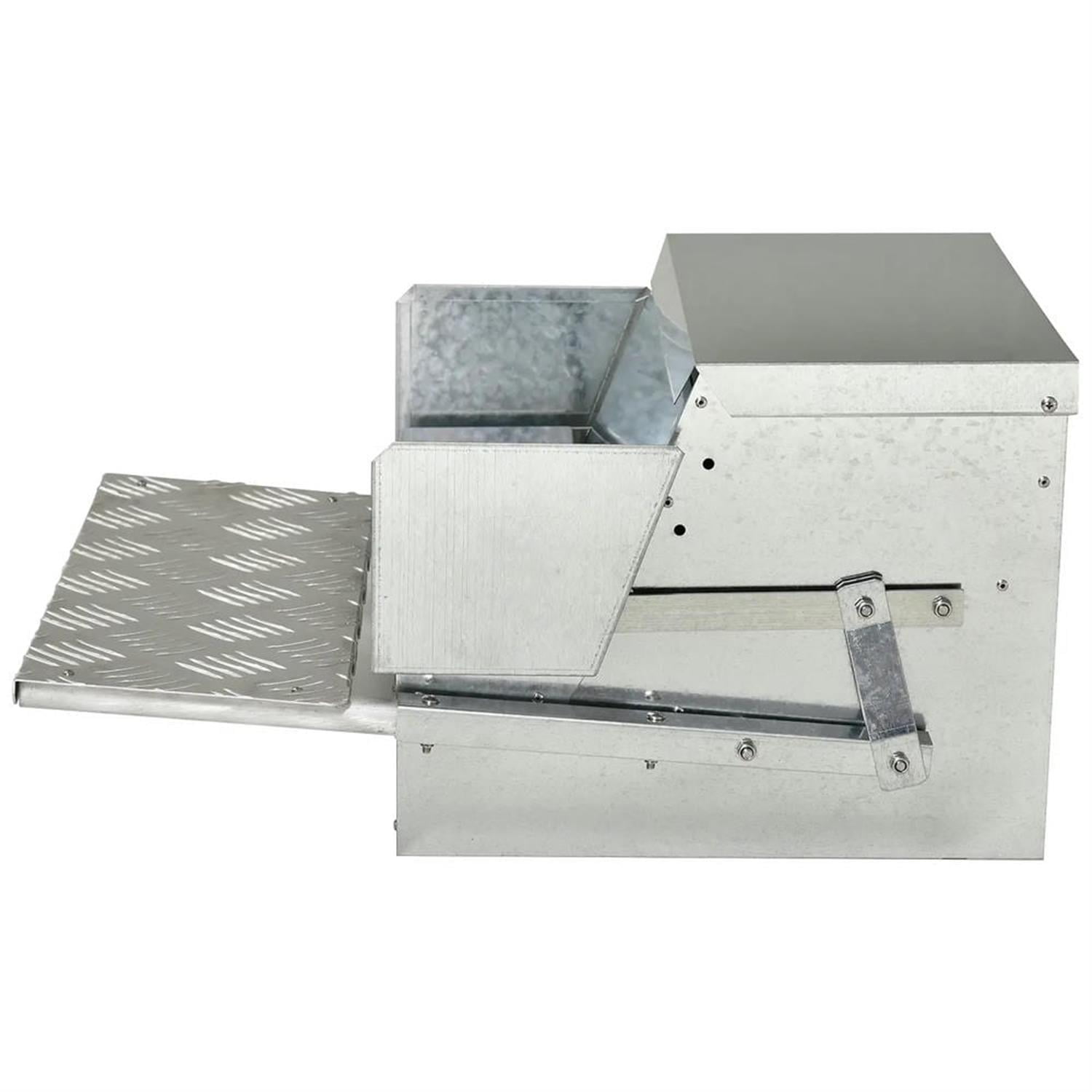 Kadyn Outdoor Automatic Metal Chicken Feeder, Poultry Feeder with Protective Lid for Chickens, Bantams, Pheasants, Holds 30 lbs of Feed, Silver